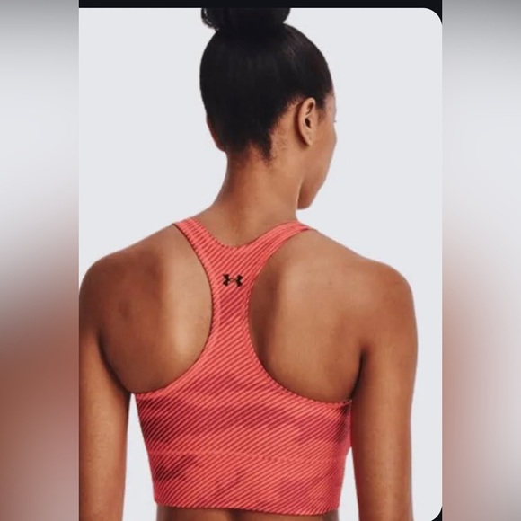 Under Armour Tangerine orange Project Rock Heat Gear Striped Sports Bra Sz L new - Picture 6 of 8